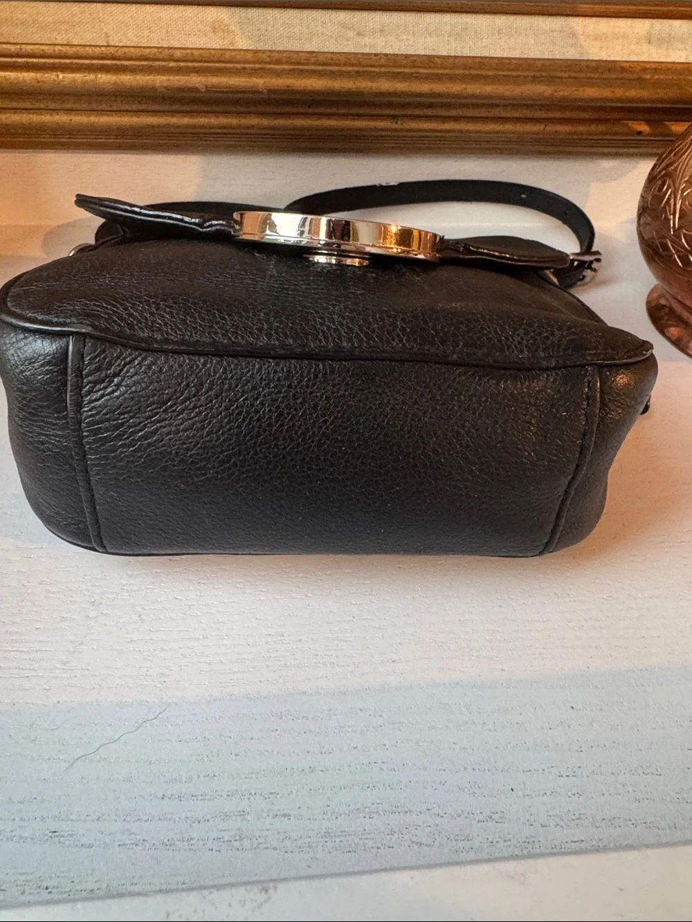 Michael Kors Black Leather Crossbody with Silver MK Logo